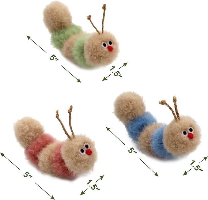 Jumpaws Interactive Natural Catnip Toy, with Rattle, Bite Resistant, for All Ages Indoor Cat, Shape of Caterpillar, Kitten Toy (Small/ 3 Pck/Cat Toy) - Image 2