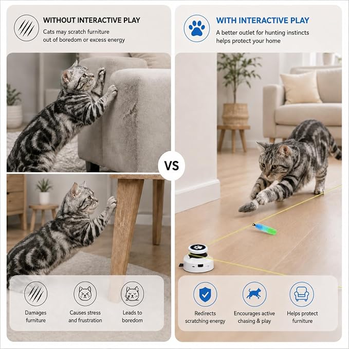 Automatic Cat Toy for Indoor Cats, Interactive Cat Chase Toy with Moving Feather Lure, DIY Floor Route Kit, Rechargeable Self-Play Cat Exercise Toy - Image 5