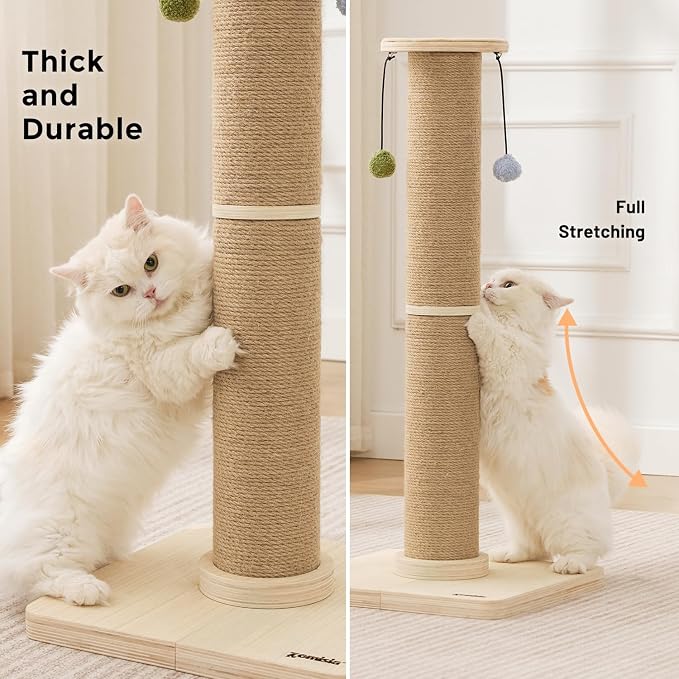 ZOMISIA 35'' Tall Cat Scratching Post for Indoor Cats Adults | 4.7'' Large Scratch Post, Thicken Wooden Base, Sisal Scratcher Top & Dangling Balls, Super Sturdy - Image 6