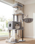 Heybly Cat Tree with Toy, 49.2 inch Cat Tower for Indoor Cats HCT200SW-1 | Spacious Cat House Condo with Hidden Space，Soft Plush Top Perch，Cozy Hammock and Sisal Scratching Posts, Light Gray by HEYBLY