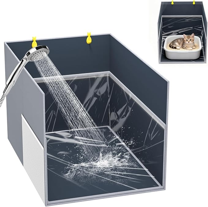 Aokeyee Waterproof Cat Litter Box Enclosure Splash Guard, 27.1"x21.6"x16.5" | Removable PVC Mat with 2 Hooks, Foldable Anti-Leakage Dust Control by Aokeyee
