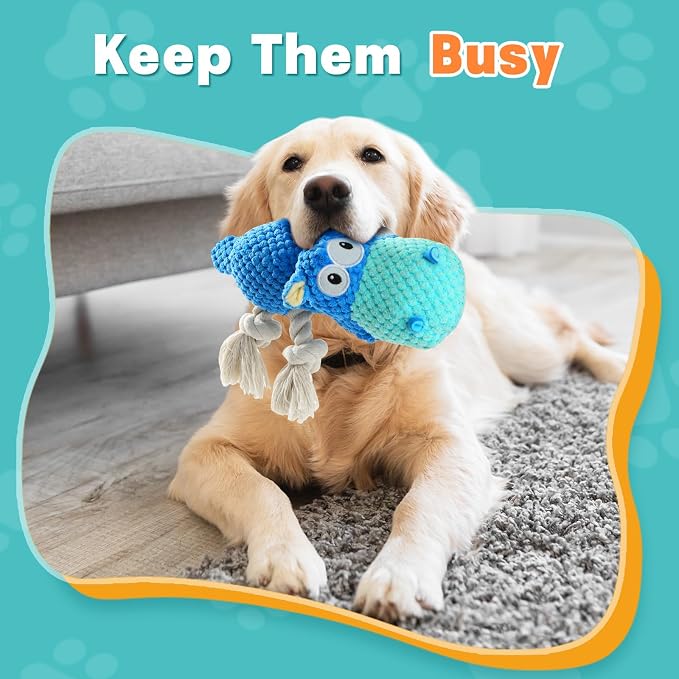 TOOPTATE Hippo Squeaky Dog Toy, Blue, Medium | Cute Plush Design, Rope Legs for Tugging, Helps Keep Dogs Busy, Suitable for Small, Medium, and Large Dogs - Image 5
