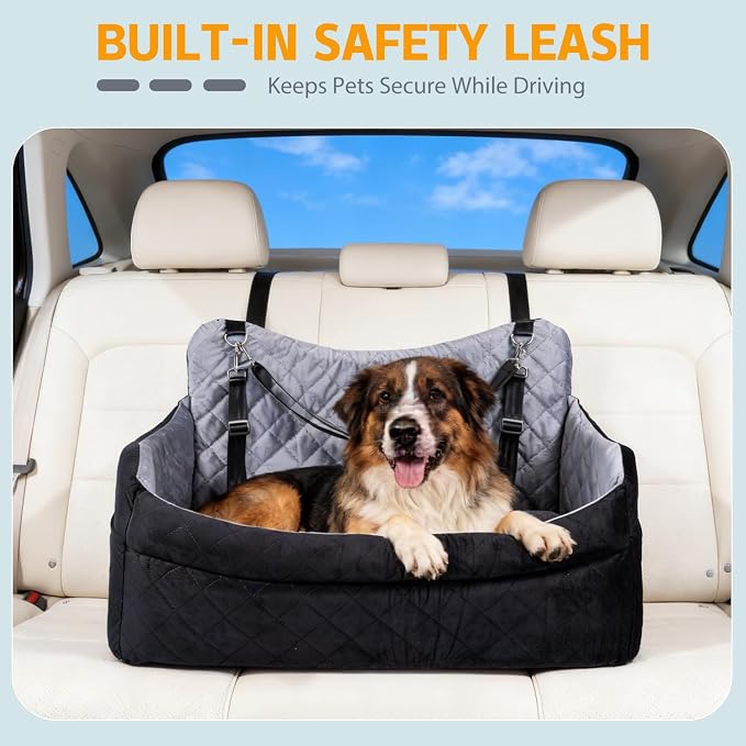 Large Dog Car Seat Booster for Medium Dogs Up to 55 lbs, Washable Cover | Elevated Pet Car Seat with Safety Leash, Cozy Cushion, Removable Machine Washable Cover for SUVs and Road Trips - Image 4