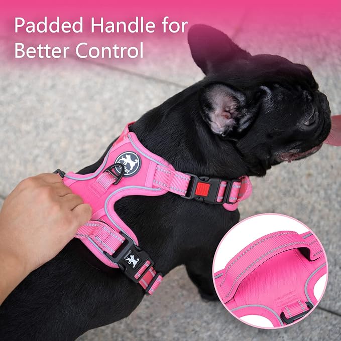 PoyPet No Pull Dog Harness, Reflective Vest with 2 Leash Clips & Handle | Lockable Neck Release Buckle, No Choke, Adjustable, Soft Padded, for Walking Training, Pink Matching Trim, X-Small - Image 3