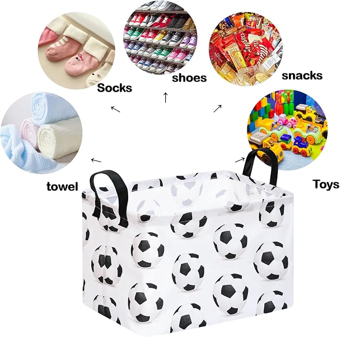 Rectangle Soccer Football Storage Basket | Gift Storage, Home Shelf Organizer Box, Clothes Laundry Hamper, Nursery Basket, With Handles - Image 5