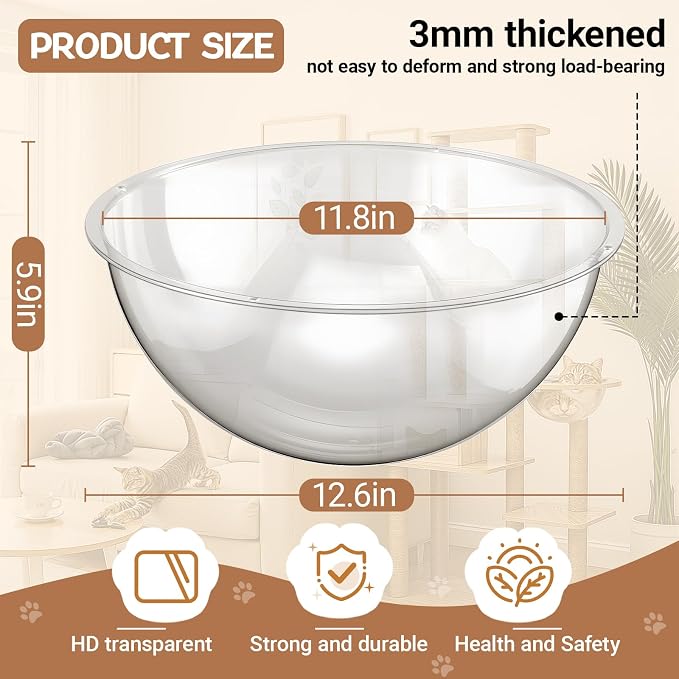 Yalikop 3 Pcs Acrylic Dome Cat Bubble, 12.6" Space Transparent Capsule Cover Clear Plastic Dome Bed Replacement for Cat Tree/Window Perch, DIY Nest Accessories for Hammock Tree Shelves Peek - Image 2