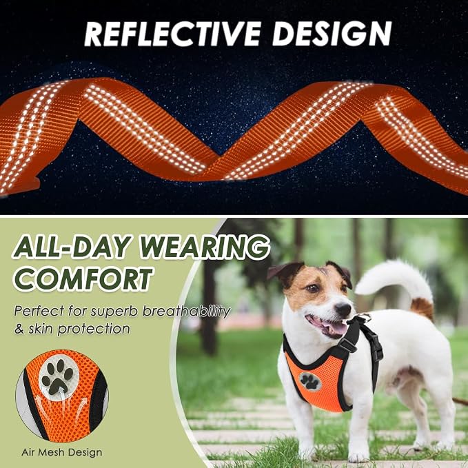 Lukovee Dog Car Harness Seat Belt, Harness & Seatbelt with 2 in 1 Buckle | Adjustable Soft Breathable Mesh Harness, Reflective Elastic Reflective Tether, for Small Medium Large Dogs Pets (Orange, XS) - Image 8