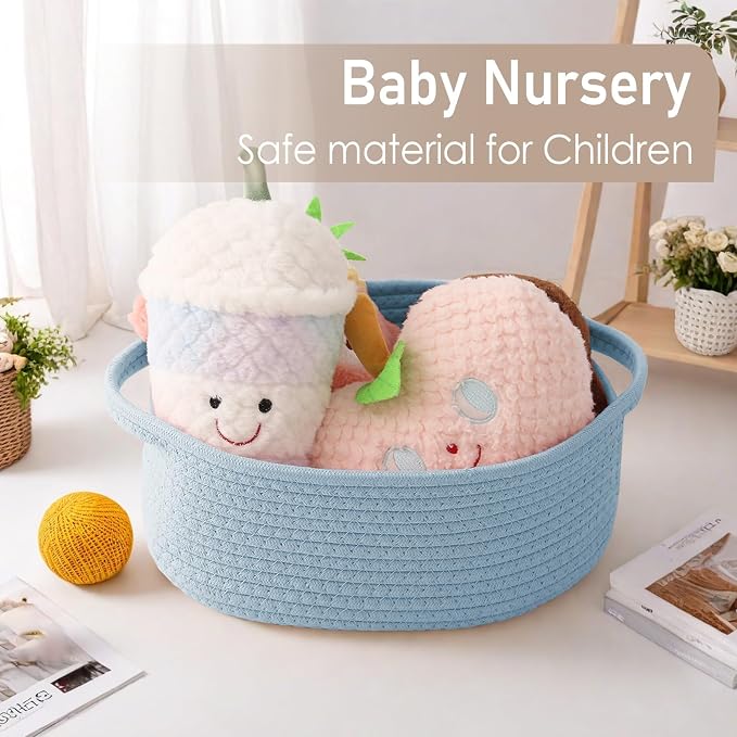 JMvicyroam Small Woven Basket, Empty Gift Basket, Blue/3 Pack | Small Gift Basket, Cotton Rope, 12 x 8 x 32 in, Handles, Includes Ribbon and Bag, Birthday Gift Basket - Image 5