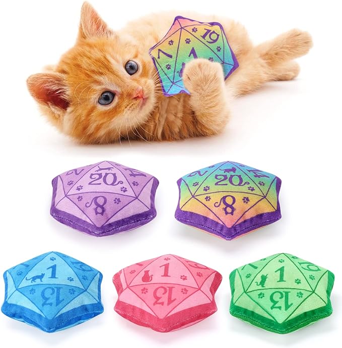 CiyvoLyeen Plush D20 Dice Catnip Toys for Indoor Cats 5 Pack | Interactive D20 Cat Chew Toys, Boredom Relief, Soft Durable Plush with Catnip, Tabletop RPG Inspired DND Gift for Cat Lovers by CiyvoLyeen