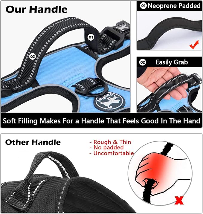 PoyPet No Pull Dog Harness Medium with Front Clip & Neck Release Buckle | No Choke, Adjustable Vest, Reflective, Back Clip, Lockable, Soft Padded Handle for Walking Training, M, Light Blue - Image 3