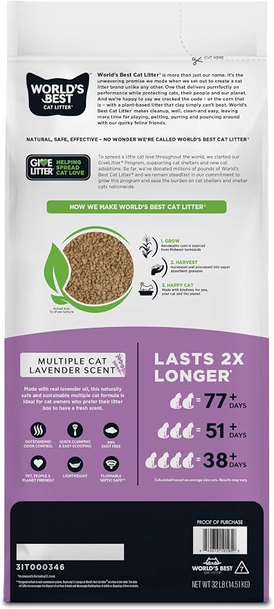 World's Best Cat Litter, Lavender Scented, Long-Lasting Odor Control, 32 lb - Image 2