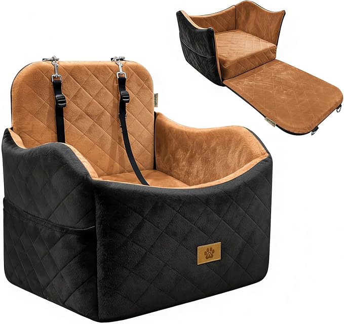 Dog Car Seat for Smal Dogs Up to 35lb,Machine Washable Dog Booster Car Seat | 2-in-1 Design, Dog Car Bed Fits Car Seat and home, Safety Leashes, Easy Install, Anti-Slip, Storage Pockets, Detachable Cover by Ishineon