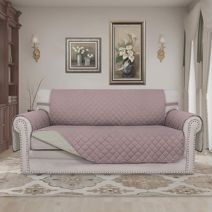 Easy-Going Reversible Couch Cover, 2 Cushion Sofa, Pink/Beige | Oversized Loveseat Slipcover For Dogs, Water Resistant Mat, Living Room, Non-Slip Sofa Cover, Pet Friendly - Image 2