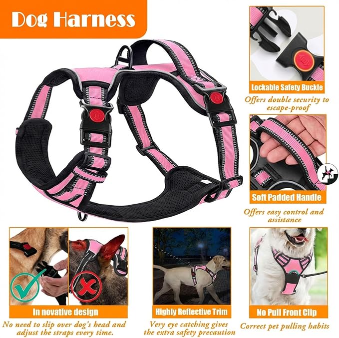 LOBEVE No Pull Dog Harness, Collar & Leash Set with Travel Accessories | Includes Dog Seat Belt, Collapsible Bowls & Poop Bag Dispenser. Ideal for Training, Walking, Hiking. Fits Small to Large Dogs - Image 4