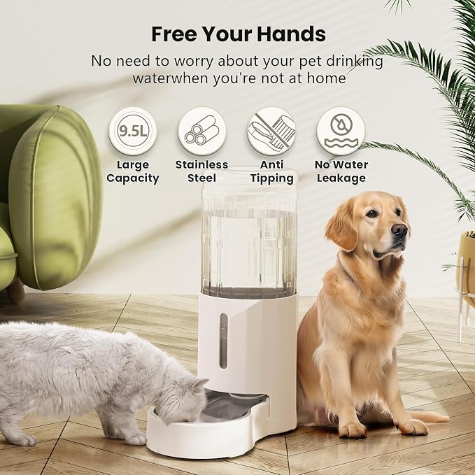 CZPET Dog Water Bowl Dispenser 9.5L, Wider Mouth Gravity Refilling (White) | With Stainless Steel Bowl Gravity Waterer, Large Capacity and Drinking Area Noise-Free for Pets - Image 8
