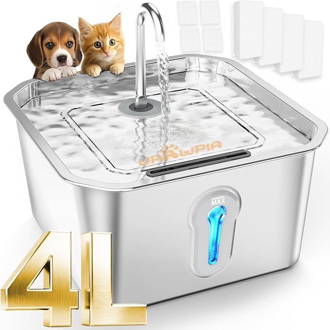 4L Large Cat Water Fountain for Multiple Cats with 4 Filters Pet Water Fountain for Cats Quiet Indoor Pets Dog Small Animal Automatic Dog Water Dispenser for Drinking Watering Supplies by UPAWPIA