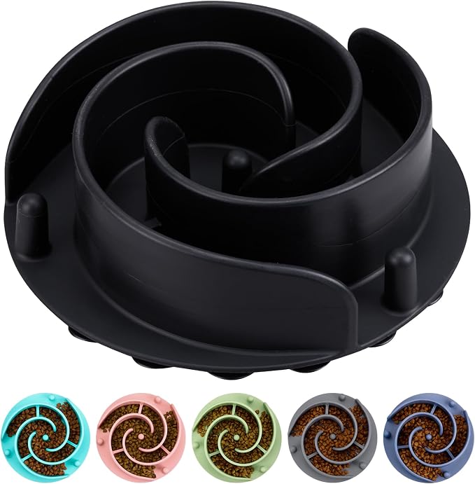 Slow Feeder Dog Bowls Insert, Bestalk Soft Silicone Slow Eating Feeder Insert with Suction Cups for Small, Medium and Large Dogs, Fit into Basic and Elevated Dog Bowls, Black by BESTALK