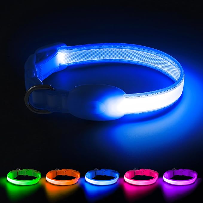Light up Collar for Small Dog,Vizpet XS Adjustable Size Nylon Led Collar | USB Rechargeable Bright Safety Pet Collar for Cats Small Dogs (Blue, X-Small[ 8.66-11.9 inch/22cm-30cm]) by VIZPET