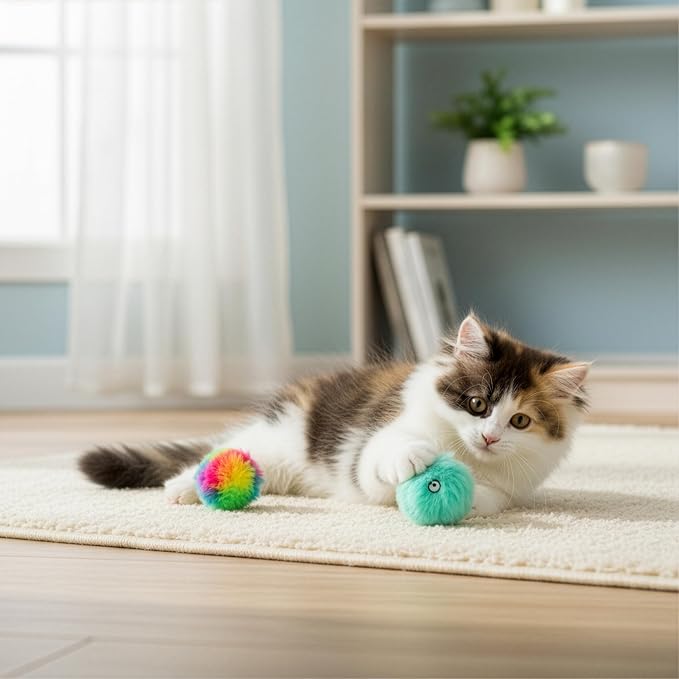 SmartyKat (2 Count) Fuzzy Friends Plush Catnip Ball Cat Toys - Rainbow/Turquoise, 2 Count - Image 7