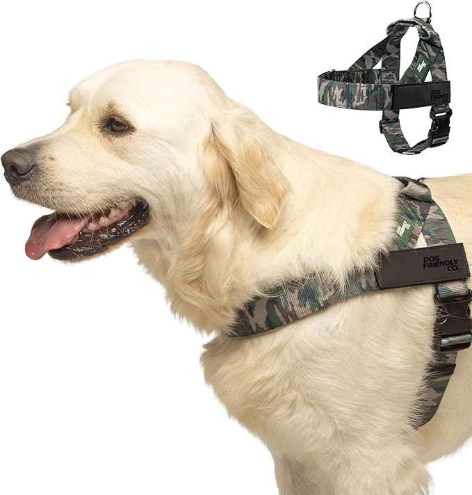 Dog Friendly Co. Dog Harness for Large Breeds (Green Camo, Extra Large) | One Click Buckle, Chafe Resistant Webbing, Adjustable Neck & Chest, and Heavy Duty D-Ring, Sturdy Comfortable and Easy to Use by DogFriendly