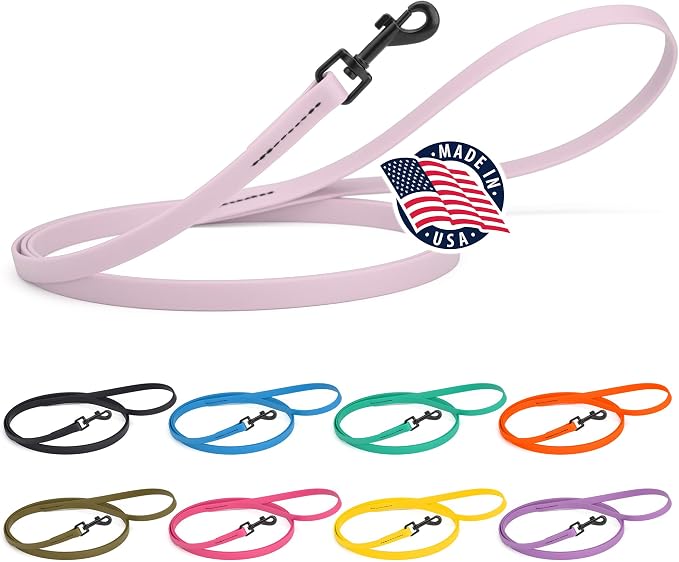 Dogline Biothane Waterproof Dog Leash Strong Coated Nylon Webbing with Black Hardware Odor-Proof Easy to Clean High Performance for Small or Large Dogs Made in USA 4 or 6 ft Lead, Pastel Purple by Dogline