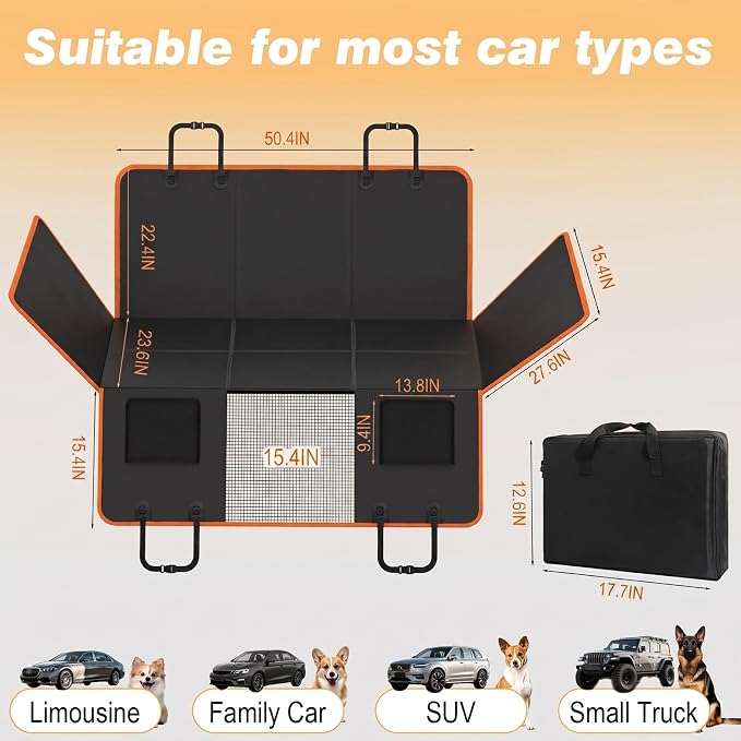 Gusil Back Seat Extender for Dogs: Mobile Cozy Pet Den! Skin-Safe Padding, Heavy-Duty PU Leather with Hard Bottom, 450lb Capacity-Waterproof, Non-Slip, 45% More Space (Fits Cars, SUVs & Small Trucks) - Image 8