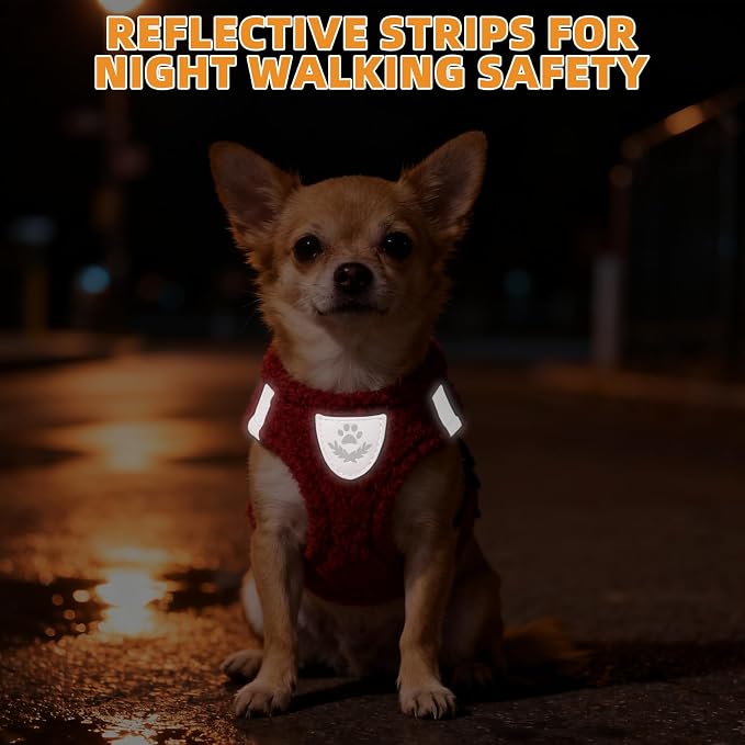 KOOLTAIL Christmas Plush Small Dog Harness and Leash Set, Warm Fleece No Pull Puppy Vest for Winter, Lightweight Reflective Step in Pet Harness for Medium Sized Dogs Boy Girl Outdoor Walking, Red M - Image 6
