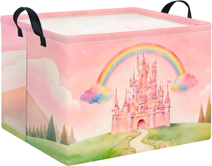 CLOCOR Rectangular Storage Basket Empty,Gift Basket,Waterproof Storage Bin with Handles,Room Decor(Pink Castle) by CLOCOR