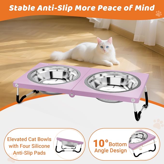 Upgraded Raised Cat Bowls,Elevated Bowls for Indoor Cats with Height Stand,Non-Slip Stainless Steel Cats Bowl,10° Tilted Cat Food Bowls (Pink Collapse, 1Pack) - Image 4