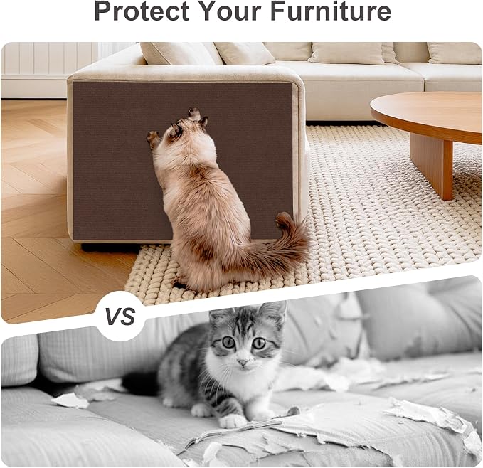 Cat Scratcher, 39.7x15.7” Cat Scratch Furniture Protector | Trimmable, No-Shedding Cat Scratch Pad with Self-Adhesive Backing for Climbing, Protects Walls, Carpet and Couch, Brown - Image 8