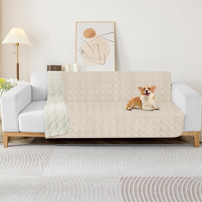 ZNSAYOTX Ultimate Cozy Blankets (40"x50") 100% Waterproof Chaise Mat Blanket for Dog Pets, Bed Couch Sofa Protector with Non-Slip Back Washable Durable, Pee Scratch Proof Easy to Clean (Beige) - Image 2