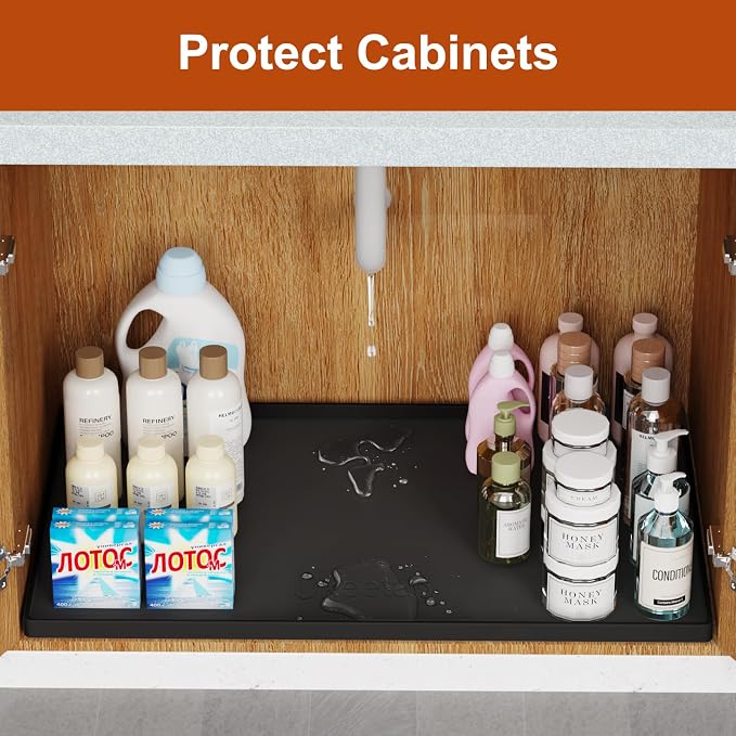 22" x 19" Extra Thick Silicone Mat Waterproof with Raised Edge, Black | Under Sink Mat for Kitchen & Bathroom, Kitchen Cabinet Liner, Multi-Purpose for Storage & Protection - Image 5