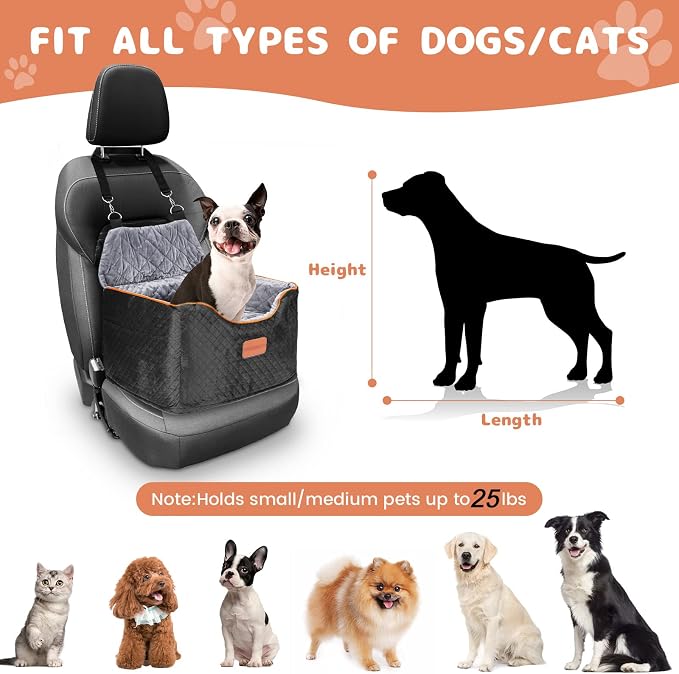 AlfaTok Memory Foam Booster Dog Car Seat with Washable Removable Cover, Elevated Pet Car Seat, Anti-Slip Sturdy Booster Seats for Small Dogs 35lbs, Seat Belt, Storage Pocket, Dog Blankets - Image 5