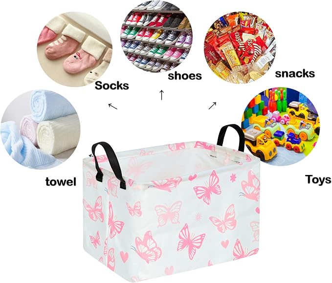 Storage Basket Home Shelf Basket Kids Organizer Box Clothes Laundry Hamper Nursery Bin Gift Laundry Basket with Handles for Home (Butterfly) - Image 7