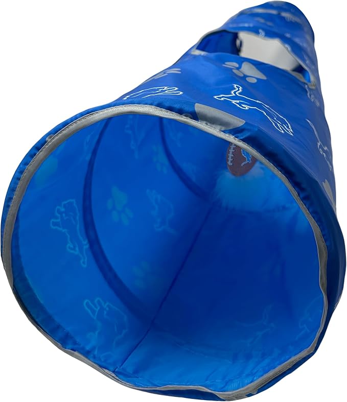 NFL Detroit Lions Cat Tunnel Tube Toy with Plush Football Catnip and Feathers Collapsible Tunnel for Cats to Play, Peek and Hide, Sporty & Fun Cat Tunnel Toy with Team Logo All-Over Design! - Image 5