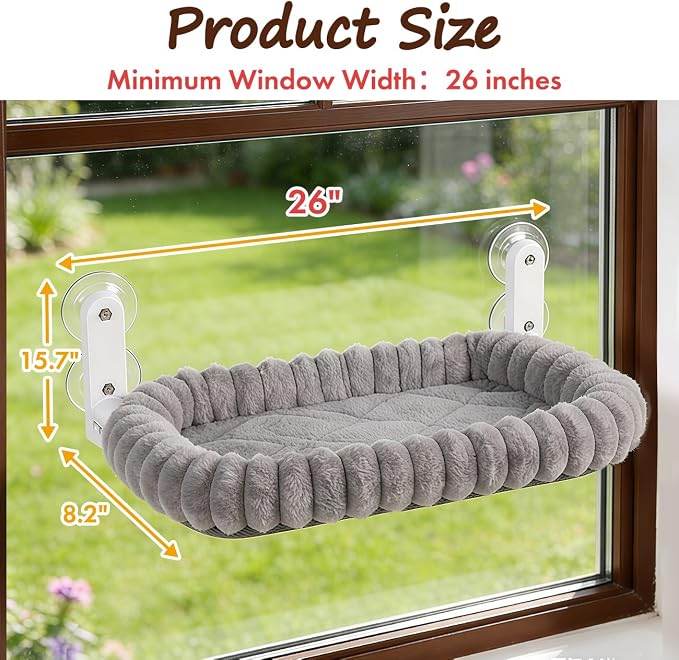 Zoratoo 2PC Cat Window Perch with Bolster Foldable Cat Hammock Cushion Bed for Window with Metal Frame, Cloud-Cuddle Cordless Window Resting Seat for Indoor Cats (Cushion Bed, Gray-L) - Image 2