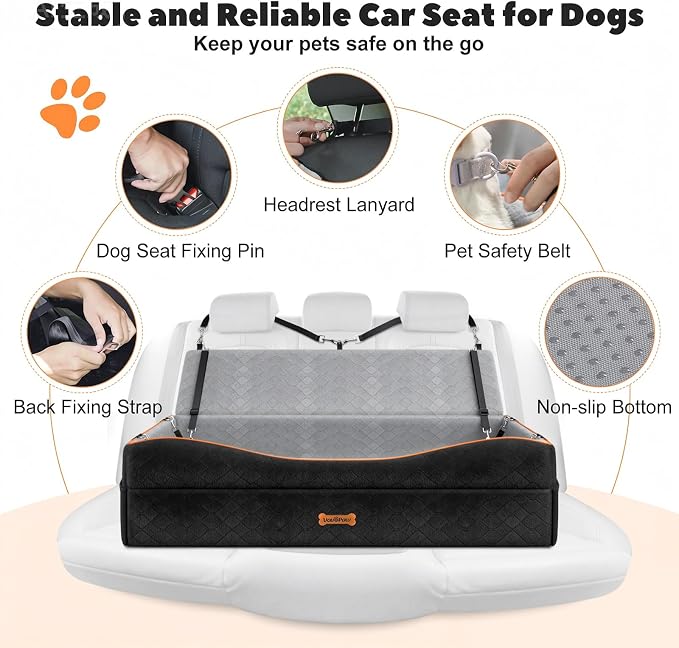 VavoPaw Car Seat for Large Dog for 2 Medium or 3 Small Dogs Under 100Lbs | Dog Booster Seats ,Pet Car Seats with 2 Safety Leashes, Dogs Sofa Bed Cushion Add Thick Sponge, Pet Cars Carrier for Travel - Image 5