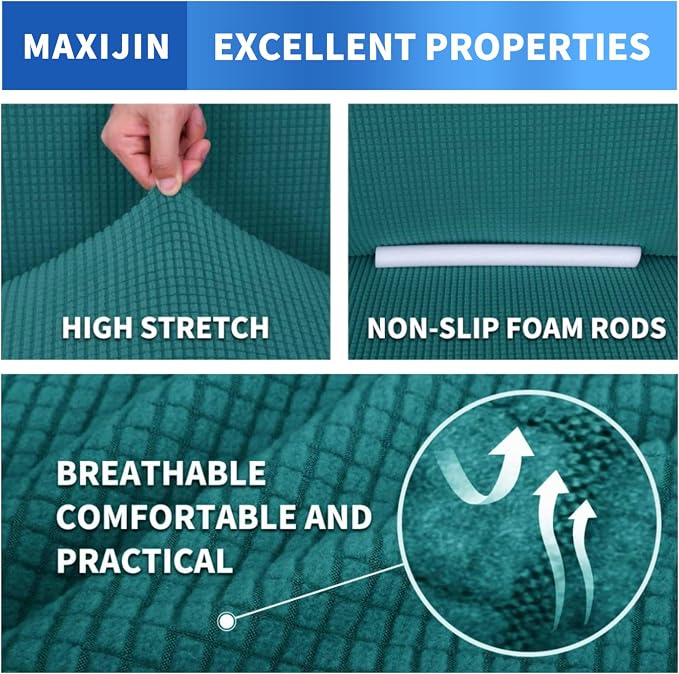 MAXIJIN Super Stretch Couch Cover for 3 Cushion Couch, 1-Piece Universal Sofa Covers Living Room Jacquard Spandex Furniture Protector Dogs Pet Friendly Fitted (Large, Peacock Teal) - Image 3
