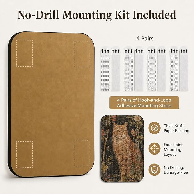Cat Wall Scratcher, Art Cat Scratching Board for Indoor Cats | Wall Mounted Cat Scratch Pad, Water-Based Ink, Hook&Loop Strips, Floor or Wall Use, 16.7x11x1 Inch, Orange cat - Image 4