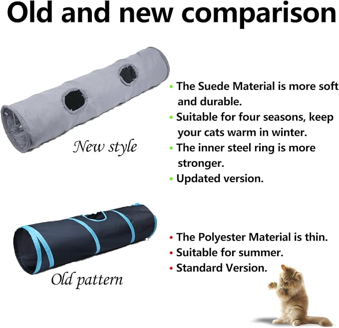 Collapsible Cat Tunnel with Play Ball - Durable Suede Indoor Cat Play Tube for Kitten, Puppy and Rabbit (Medium) - Image 3