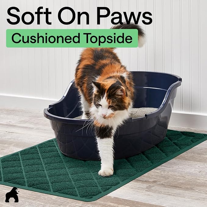 GORILLA GRIP Cat Litter Box Mat, 35x23, Cushioned Coil Mesh Litter Trapping Mats, Scatter Control Supplies for Less Mess, Phthalate Free, Ultra Deep Catch Grooves, Rinse or Vacuum to Clean, Dark Green - Image 8