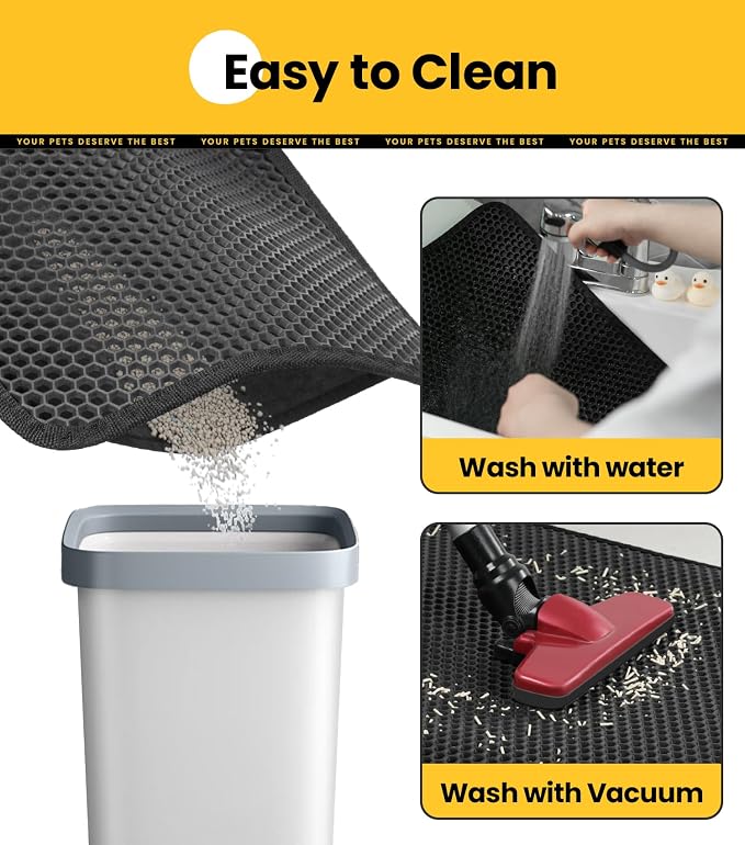 Conlun Cat Litter Trapping Mat for Small Spaces, 23.6"x14.6" Space-Saving Litter Box Floor Mat, Hexagon Grids & Anti-Leak Base, Machine Washable, Non-Slip Kitty Matt for Apartment, Black - Image 6