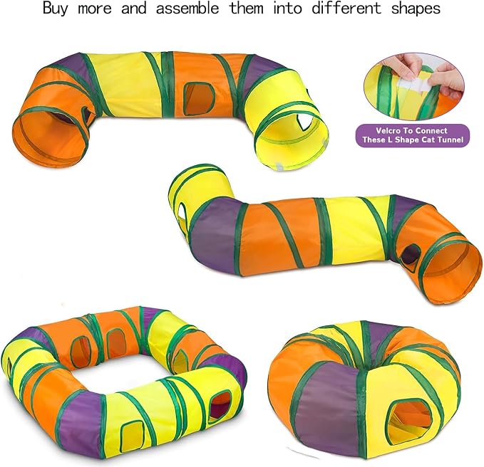 Cat Tunnel with Play Ball, Interactive Peek-a-Boo Cat Toys Cat Tube Toy, Colorful L-Tunnel - Image 3