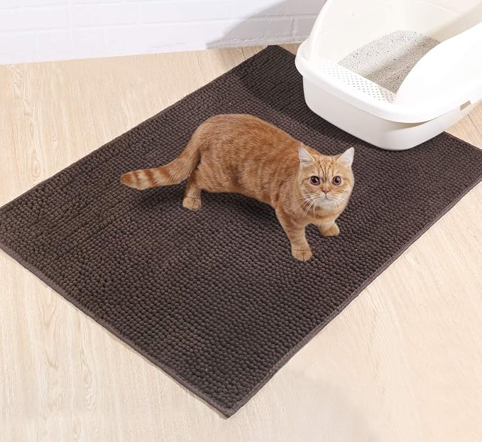 VIVAGLORY Cat Litter Mat Softgrip Litter Trapping Mat, 35"× 25", Brown | Litterbox Rug Box Catcher for Indoor & Floor, Easy Clean Washable Less-Mess Waterproof for Cat - Image 6