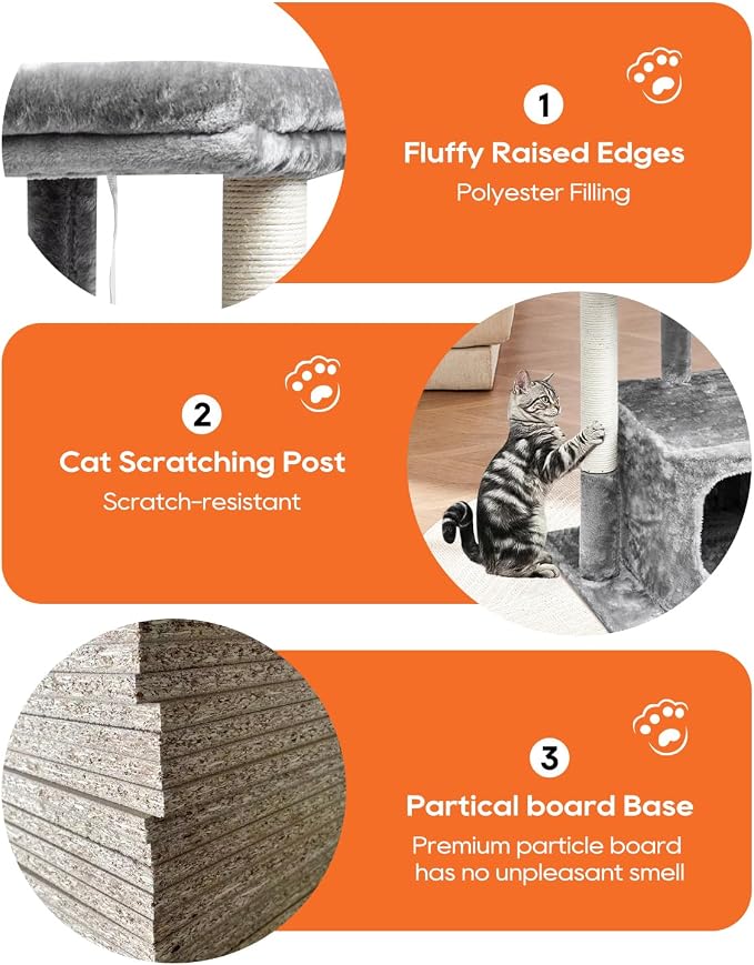 SYANDLVY 27IN Cat Tree for Indoor Cats Large Adult, Modern Activity Tower | Scratching Posts, Condo with Plush Perch, Climbing Stand with Spring Ball for Play, Grey - Image 5