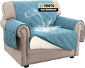PrinceDeco 100% Waterproof Chair Sofa Slipcover for Living Room Water Resistant Couch Cover Furniture Protector Cover with Elastic Straps for Pets Kids Children Dog Cat(Chair 23", Smoke Blue) by PrinceDeco
