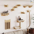 BYBYME 8 Pcs Cat Wall Climbing Set, Wood Cat Furniture with Scratching Posts, Kitten Perch, 100CM Sisal Rope & Cat Bed, Wall Mounted Cat Shelves for Sleeping, Playing & Relaxing（Natural Wood） by BYBYME