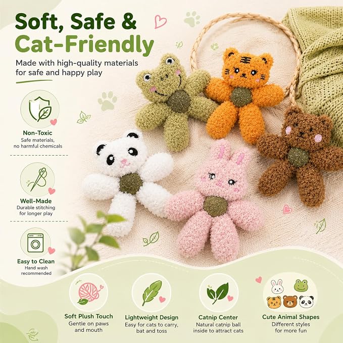 Cat Toys with Catnip Kitten Chew Bite Supplies Boredom Relief Fluffy Kitty Teeth Cleaning Chewing Cat Lovers Interactive Plush Gift (Panda&Panda) - Image 7