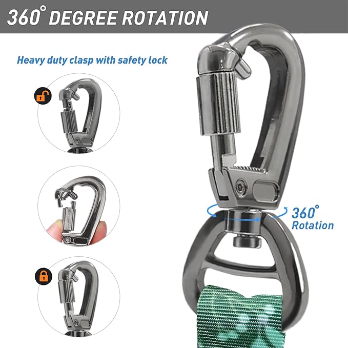 Hotsky Tactical Bungee Shock Absorbing No Pull Dog Leash,Leaves,4-6FT | Heavy Duty for Medium Large Dogs That Pull up to 660 lb,with Padded Double Handle ＆ Car Seatbelt,360°Rotating Locking Clasp - Image 8