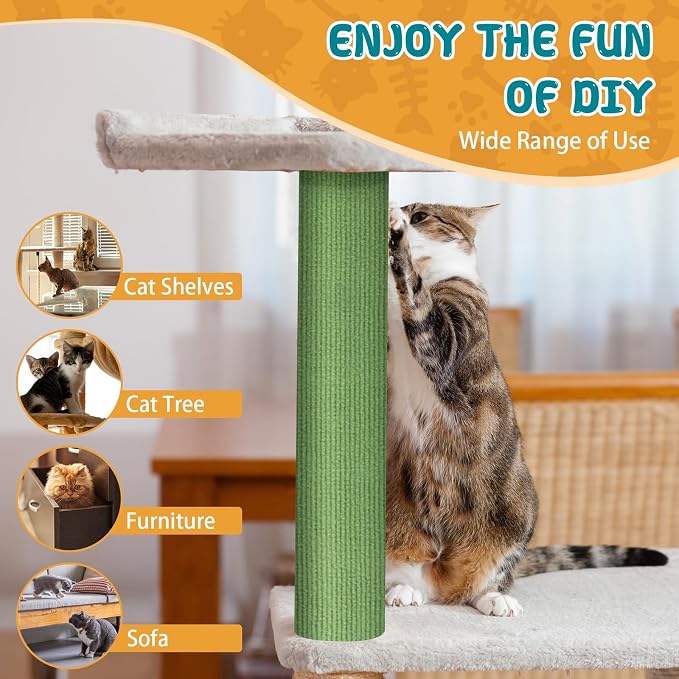 LSGCQ Cat Scratch Mat Self Adhesive Cat Scratch Furniture Protector | Self Adhesive Cat Scratching Mat Replacement for Cat Tree Post Couch Wall Furniture Protector (118" x 15.8", Green) - Image 6